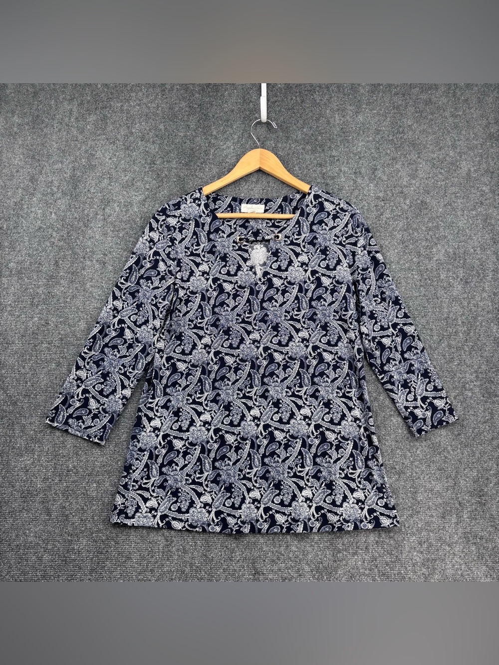 Magnolia Grace Blue Floral Paisley Business Casual Top 3/4 Sleeves Women’s M